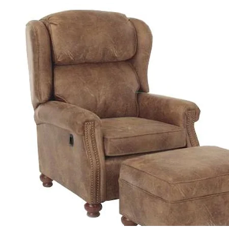Contemporary Bentley Press Back Recliner with Turned Bun Feet